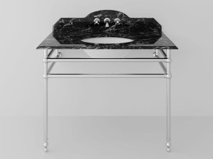 Овальная мраморная консольная раковина с держателем для полотенец