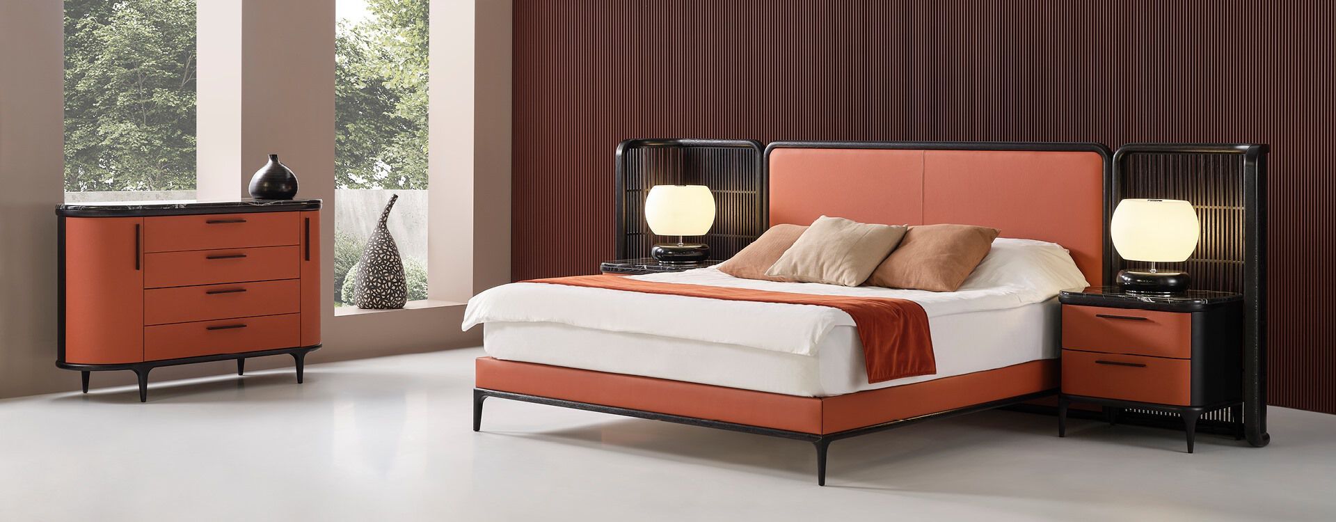 Двуспальная кровать из кожи и дерева Mobi груша ARCH-00039179 - Вид №4