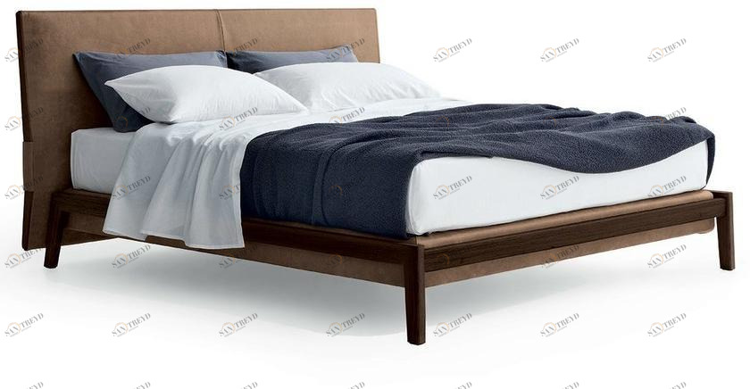 Poliform Двуспальная кровать из кожи с обитым изголовьем Ipanema sun-id-1355390