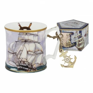 Кружка фарфоровая 0,4 л голубой "Парусник. Полдень" CARMANI ПУТЕШЕСТВИЯ 00-3946515 Голубой;серый