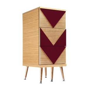 Комод с деревянными ножками и 3 ящиками бордовый Slim Woo WOODI  00-3965918 Бежевый;красный