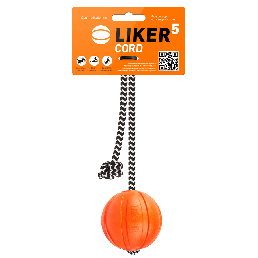 ПР0039924 Игрушка для собак Мячик Корд на шнуре 5см оранжевый LIKER 