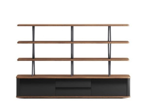 Двухсторонний книжный шкаф из шпона с ящиками