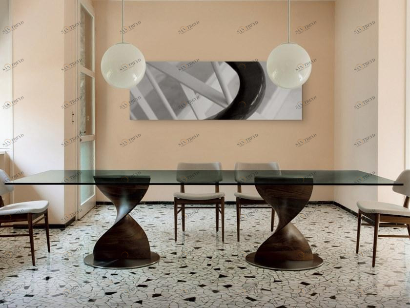 Porada Прямоугольный стол из массива дерева со стеклянной столешницей Iron sun-id-1487582