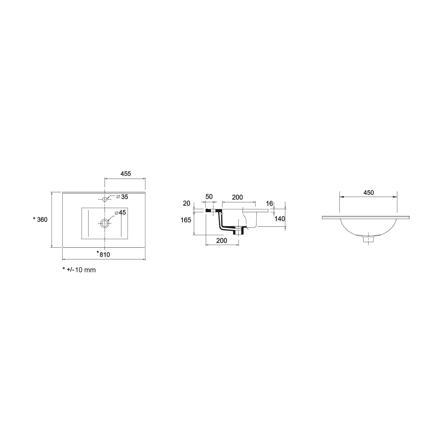 21685 SALGAR Раковина S35 810 superfine БЕЛЫЙ ФАРФОР 810 x 20 x 360 мм - Вид №3