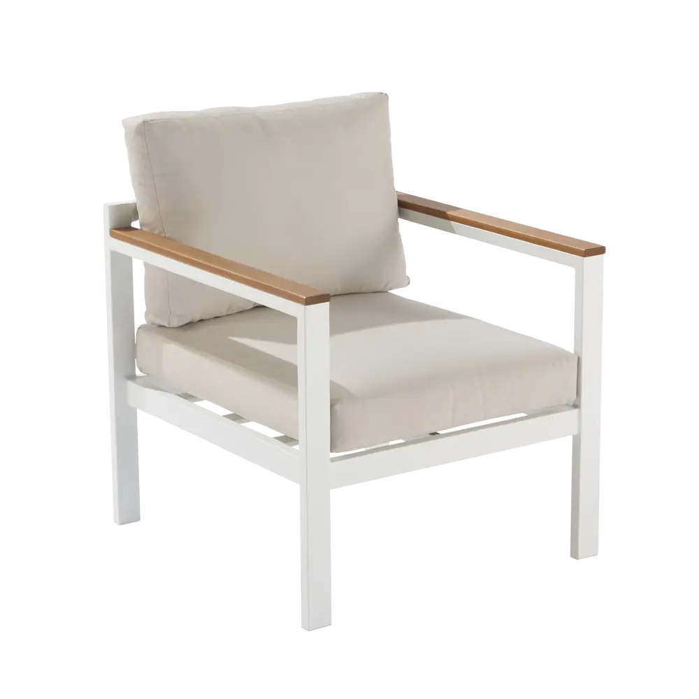 Набор садовой мебели Naterial Oris алюминий/полиэстер/дерево белый/бежевый: стол, диван и 2 кресла STLM-2115991 - Вид №11