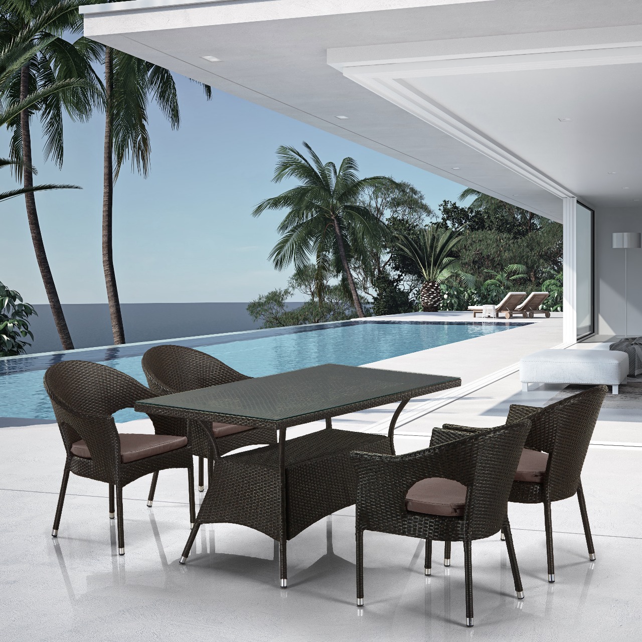 T198A/Y97B-W53 4Pcs Brown Комплект плетеной мебели T198A/Y97B-W53 4 Pcs Brown Afina 