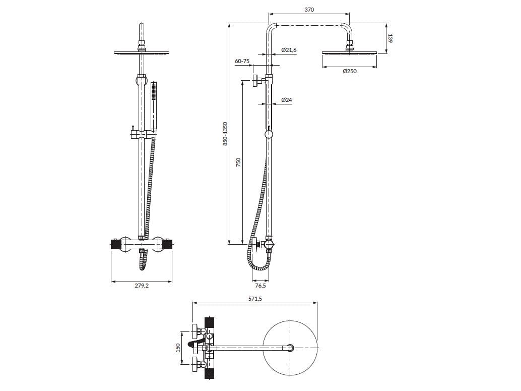Термостатическая душевая колонна с душем и ручным душем OMNIRES Contour ARCH-00092683 - Вид №3
