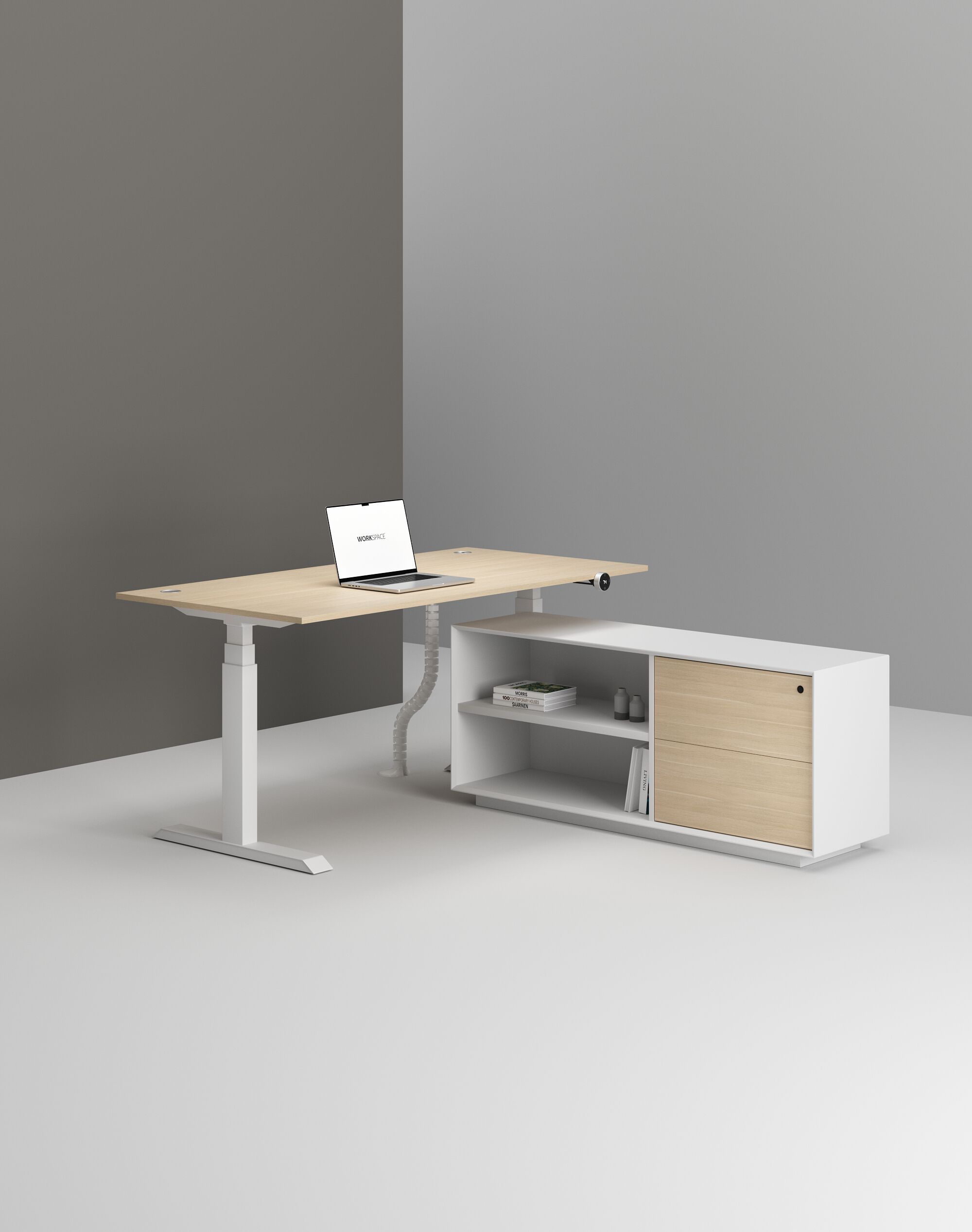 Деревянный регулируемый по высоте угловой стол со встроенной полкой WORKSPACE MAX PRO DUAL MOTOR ARCH-00146702 - Вид №6