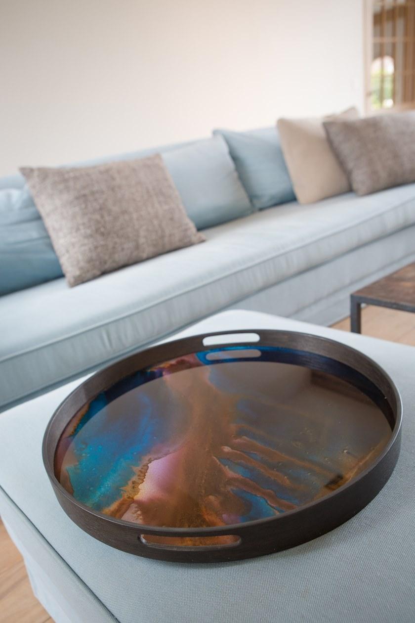 Ethnicraft Круглый поднос из дерева и стекла Tribal quest 20360 - Вид №3