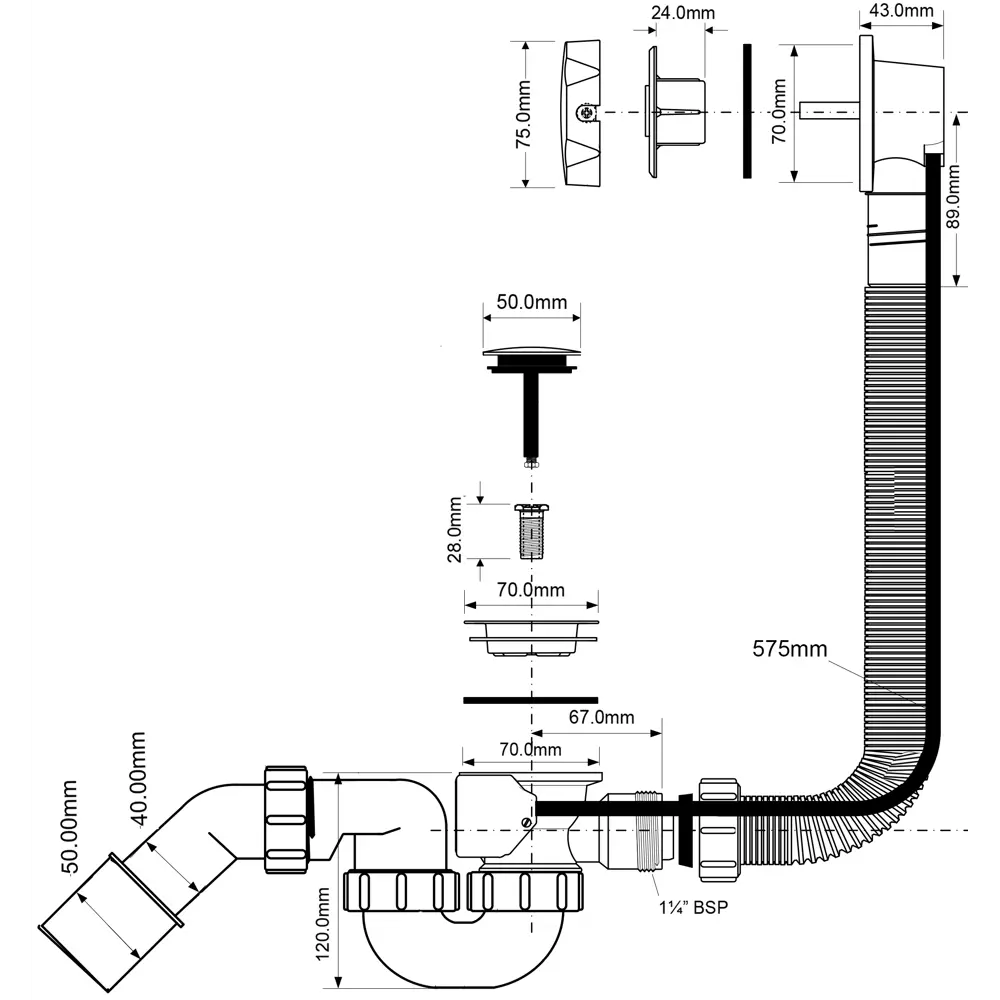 Сифон McAlpine для ванны с поворотной пробкой и гидрозатвором 82422799 STLM-0027094 - Вид №2