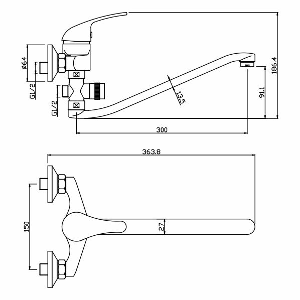 40-S35/D VECTOR  Смеситель универсальный  ARGO kran 40s35dvector - Вид №1
