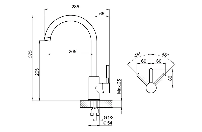 ST-4031, ЧЁРНЫЙ, СМЕСИТЕЛЬ КУХОННЫЙ GRANULA Standart ST-4031-ST25 - Вид №2
