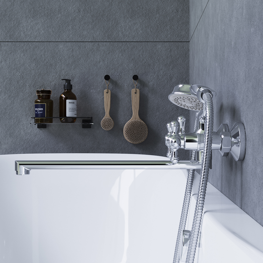 239500000 смеситель для ванны/душа с длинным изливом душ.гарнитуром шт Damixa Retro - Вид №6