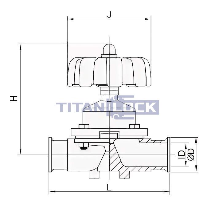 Мембранный клапан нерж.316 типа clamp-clamp, DN32 DIN TL32DVCLSS TITAN LOCK  - Вид №1