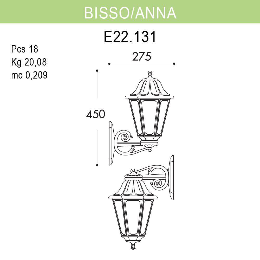 Уличный настенный светильник Fumagalli Bisso/Anna E22.131.000.AYF1R FUMAGALLI ПОД СТАРИНУ, ФОНАРЬ 271785 Черный  - Вид №1