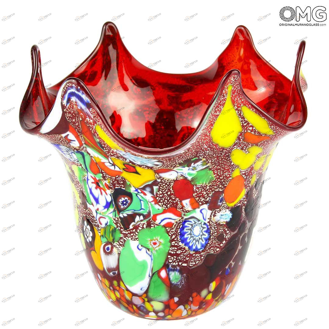 3269 ORIGINALMURANOGLASS Ваза "Венецианский ветер" - красная - Original Murano Glass OMG 15 см 