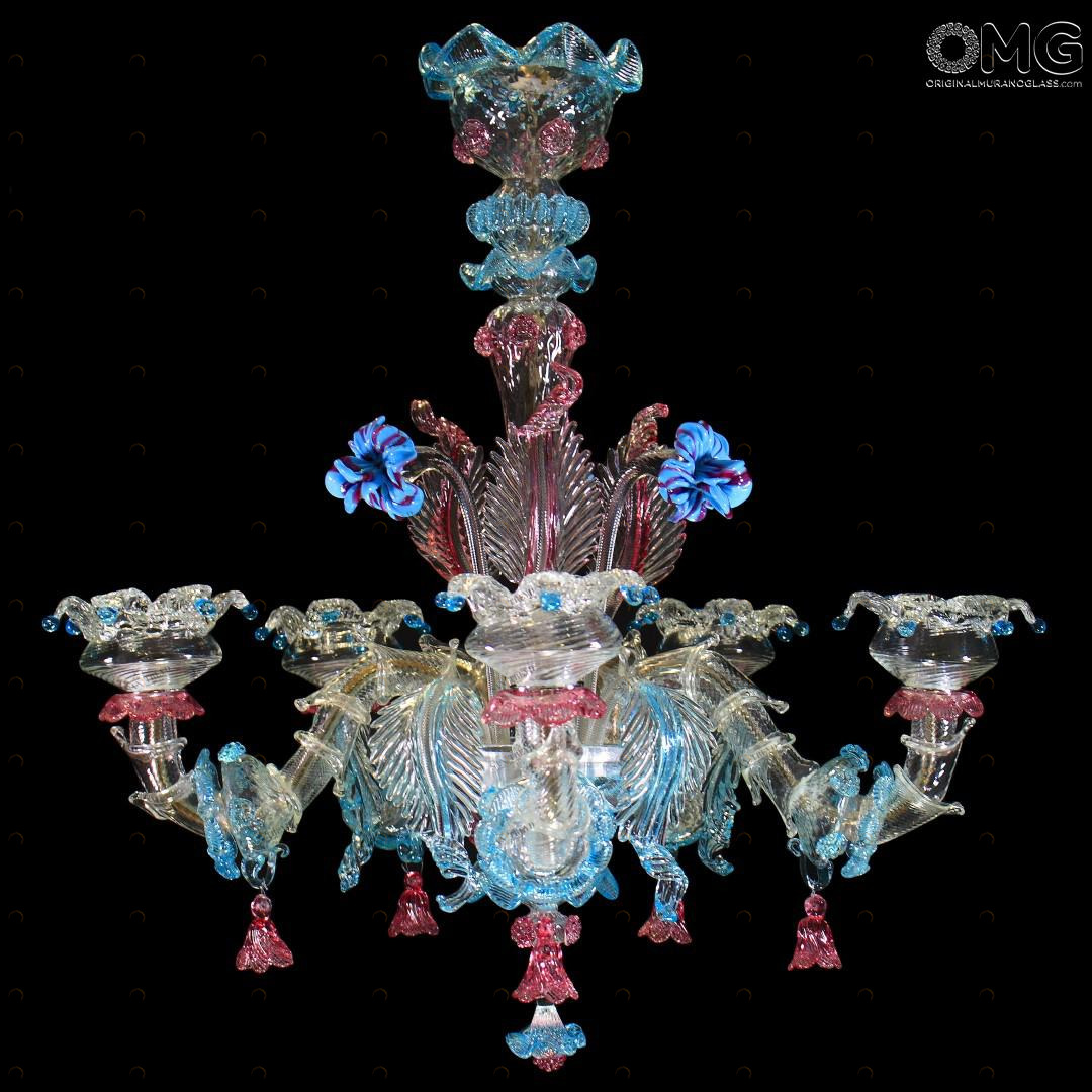 1078 ORIGINALMURANOGLASS Люстра Фиорино на 5 лампочек - Реццонико - муранское стекло OMG  см CLASSICO