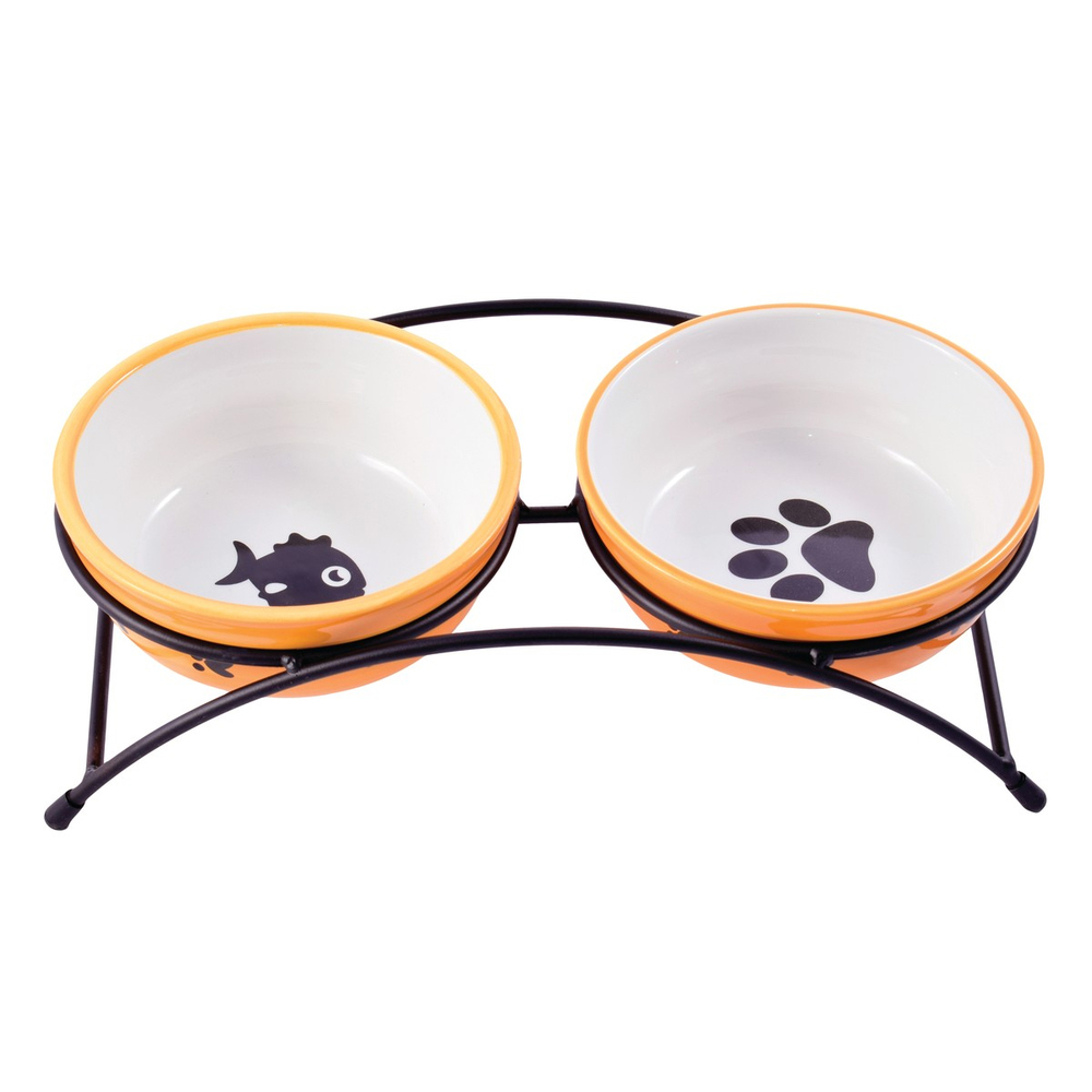 ПР0059061 Миска для собак и кошек на подставке двойные оранжевая 2x290мл КерамикАрт 