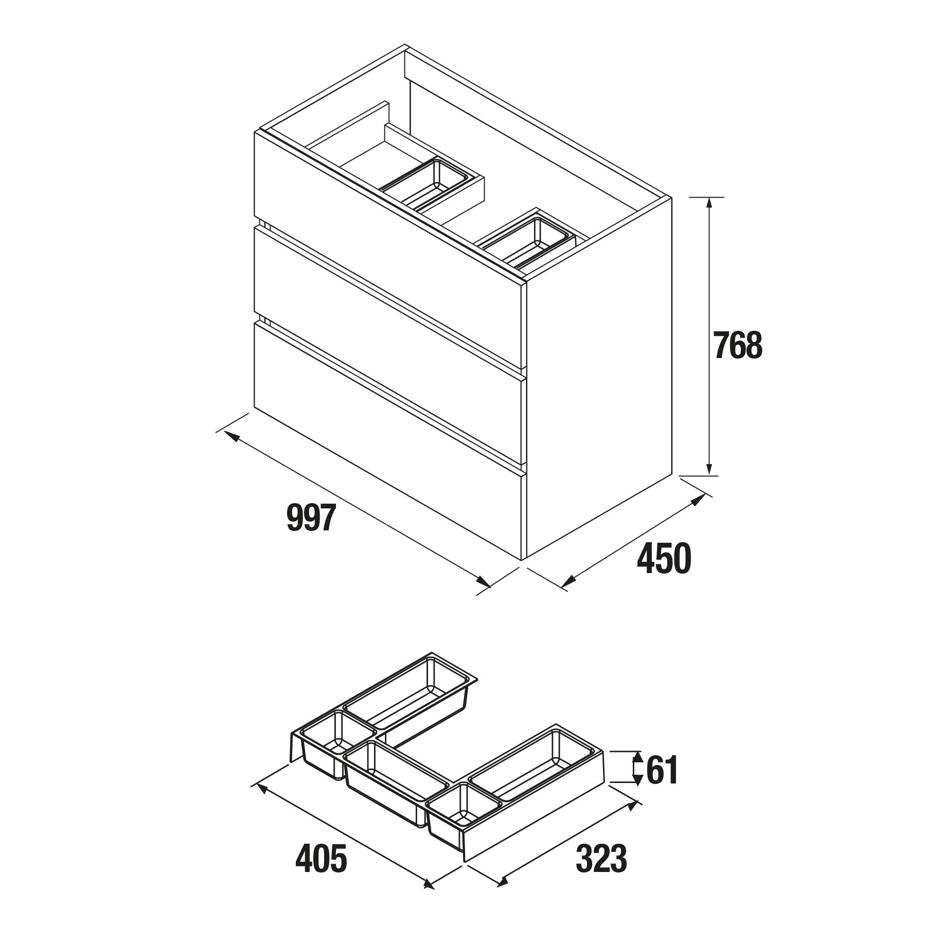 23253 SALGAR Мебель для умывальника FUSSION LINE 1000 3 ящика GLOSS GREY 997 x 868 x 450 мм - Вид №2
