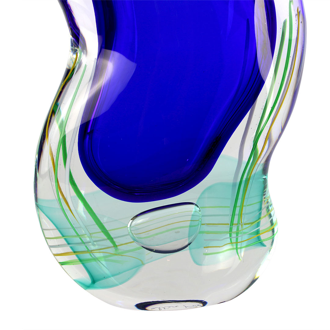 4530 ORIGINALMURANOGLASS Ваза Эссе Венеция - синяя - соммерсо - муранское стекло OMG 12 см  - Вид №1