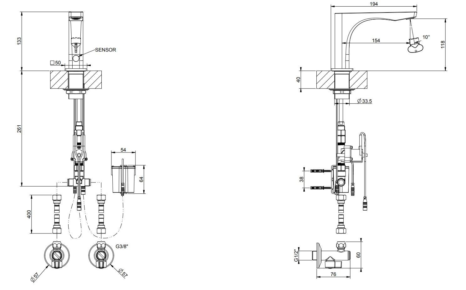 Латунный электронный смеситель для раковины Gessi рельеф ARCH-00064090 - Вид №2