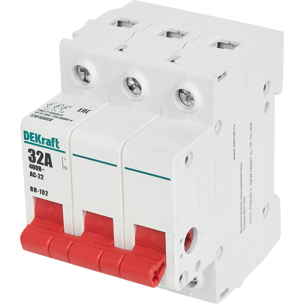 Выключатель-разъединитель DEKraft ВН-102 3-полюсный 32А для электрощитов 86226640 STLM-0067201