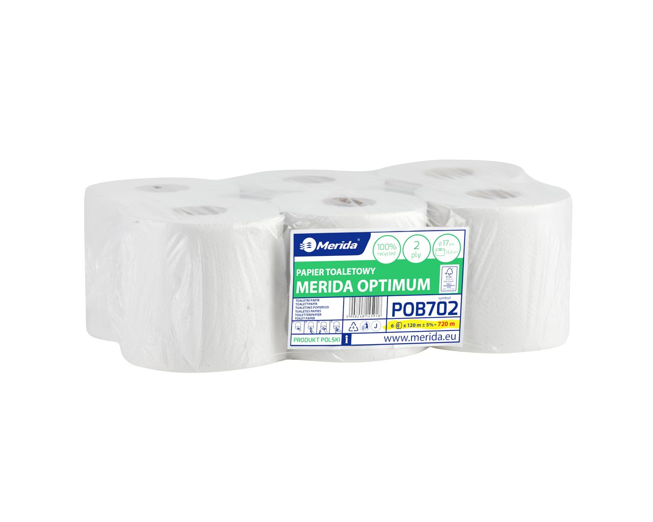 POB702 Туалетная бумага OPTIMUM CENTER PULL белая, диаметр 17 см, длина 120 м, двухслойная, в пачке 6 шт. Merida 