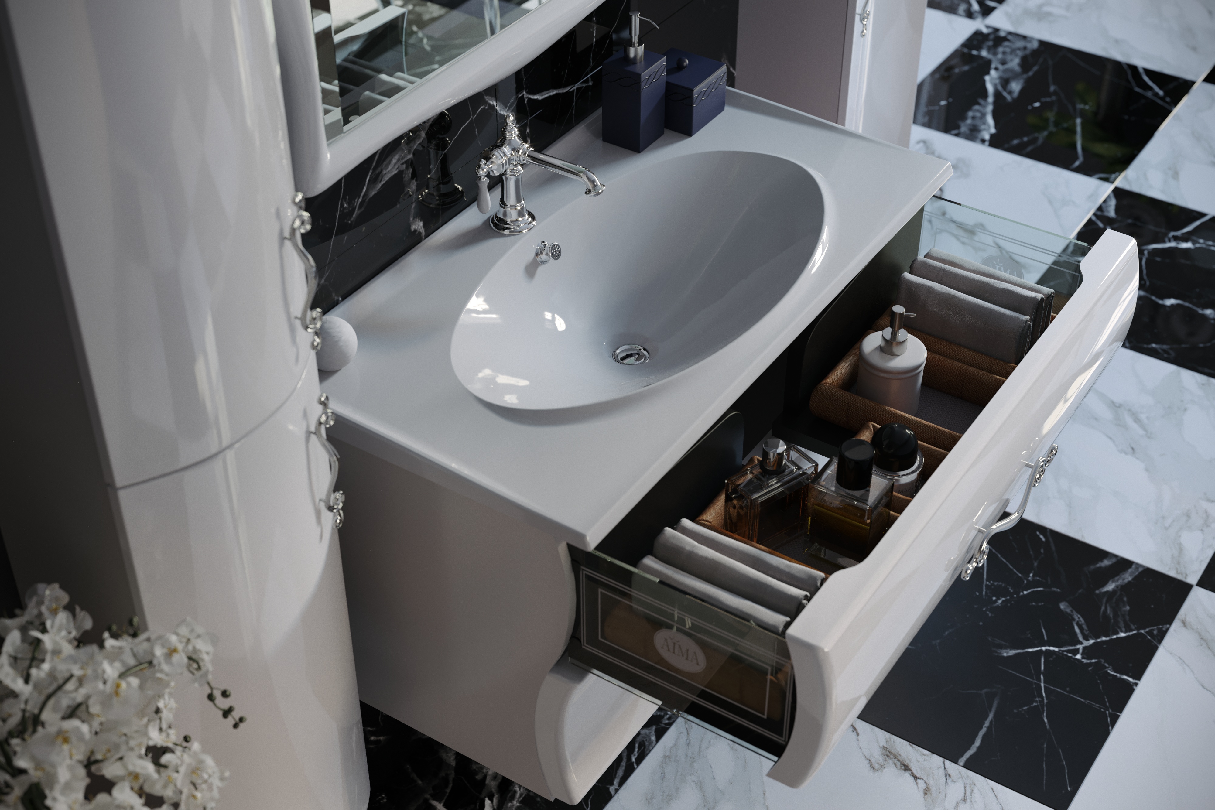 У40390 Тумба с раковиной Amethyst 100, 2я, White 1 Marka Amethyst  - Вид №1