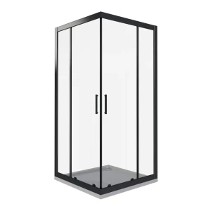 Душевая ширма Makiato квадратная 100x100x190см цвет профиля черный раздвижная стекло 5мм прозрачное