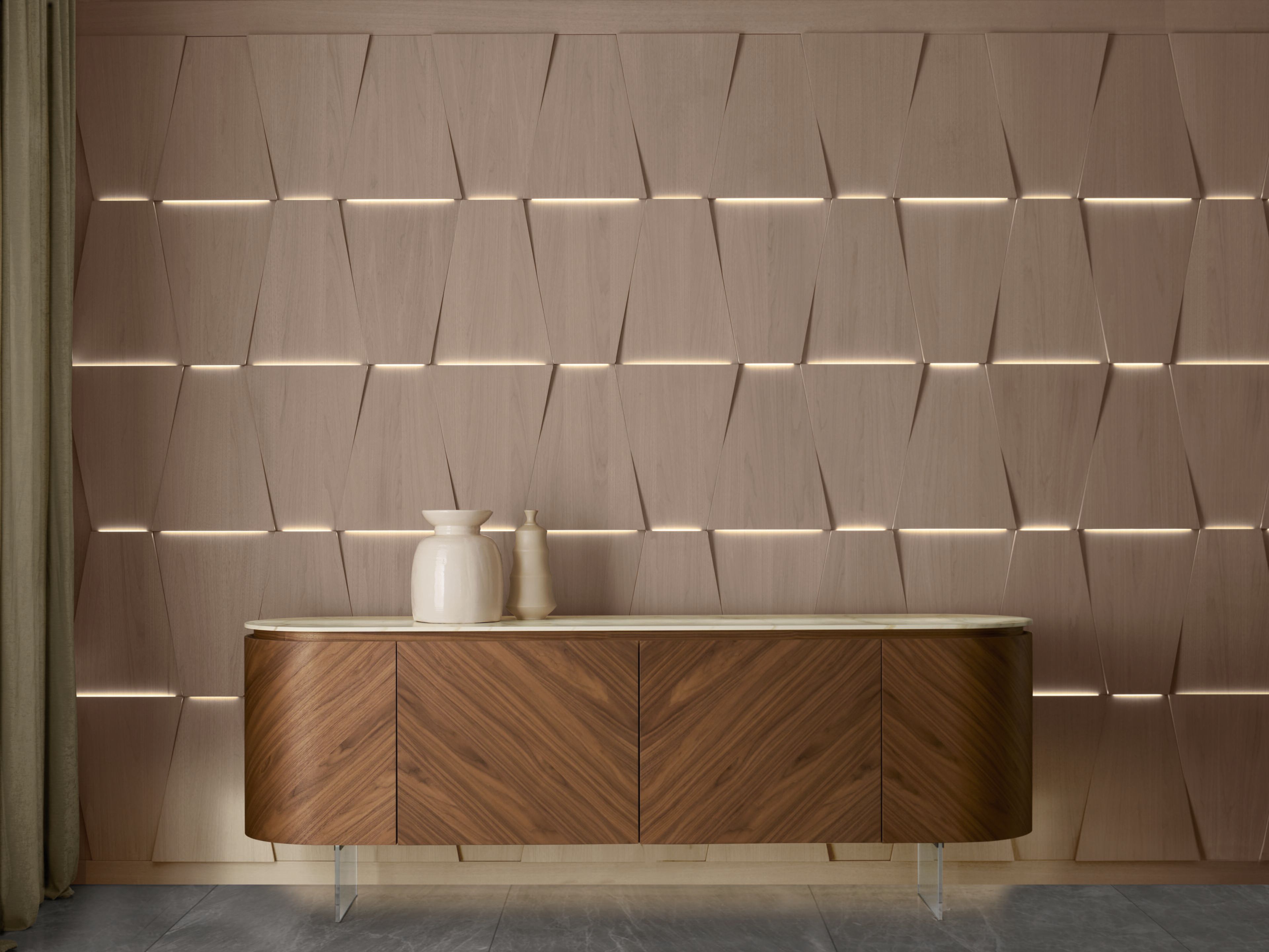 Обшивка из ореха canaletto со встроенным освещением и 3D-эффектом Modesign Brera ARCH-00018697