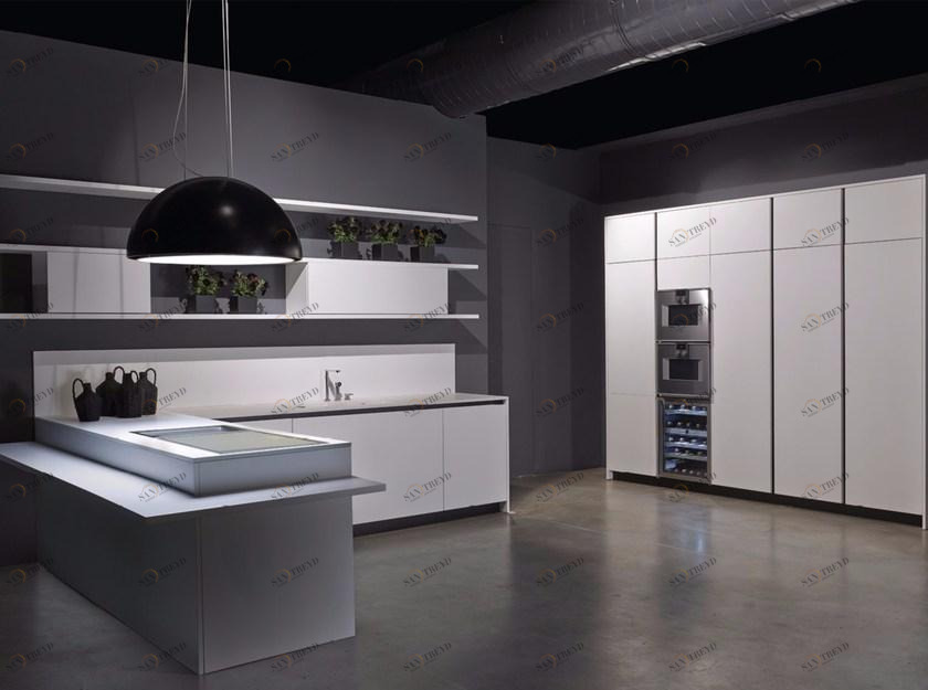 RIFRA Кухня с матовым белоснежным лакированным полуостровом Line sun-id-1463768