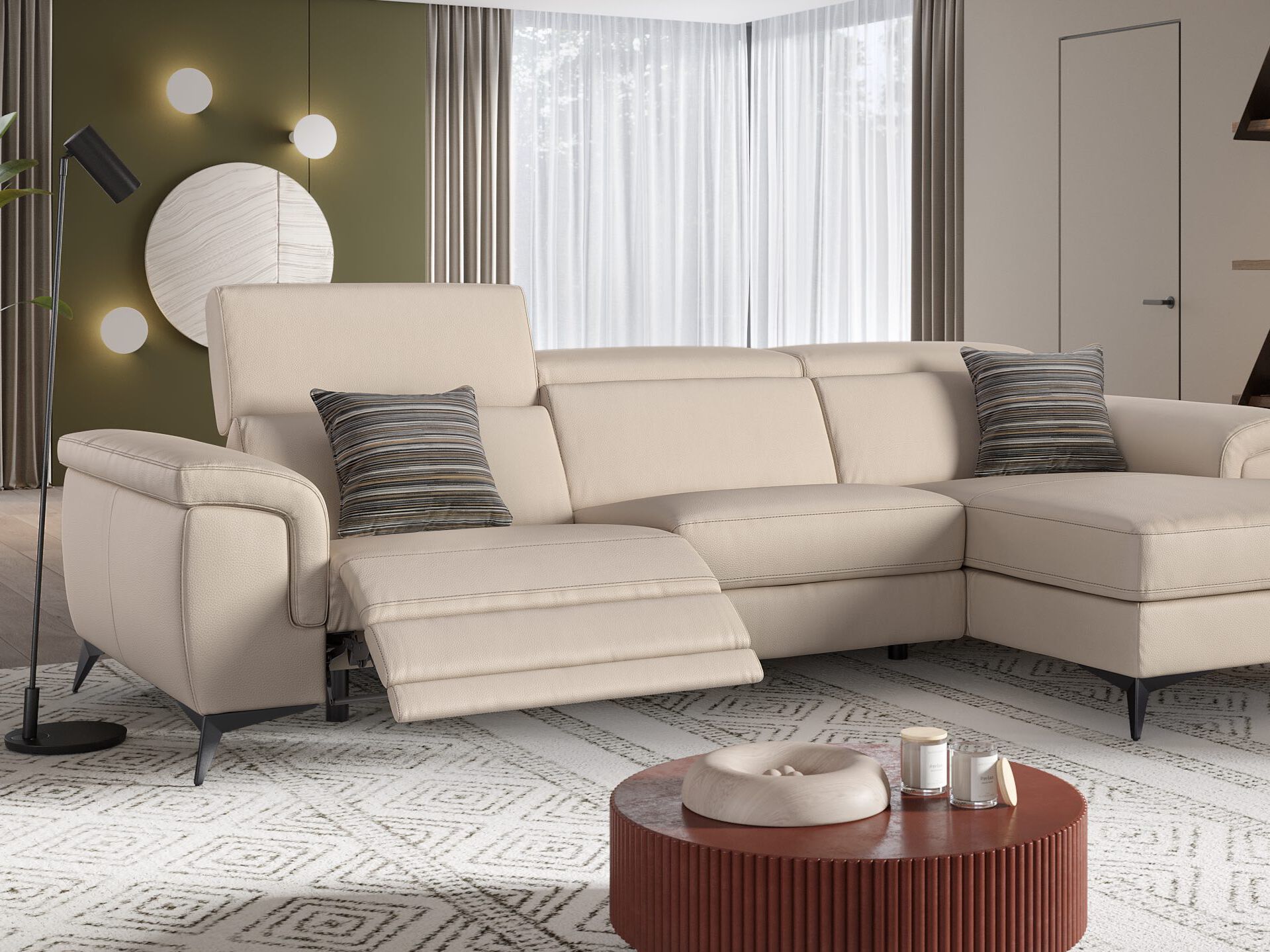 Кожаный диван с полуостровом Sofanella Amaro ARCH-00111949