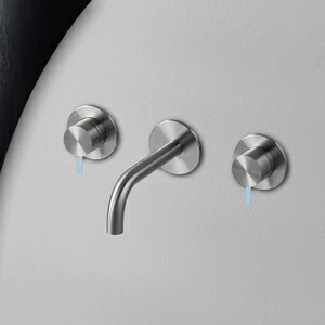 Смеситель для раковины сталь матовая с голубой ручкой Toki Radomonte TKI28SCIL27