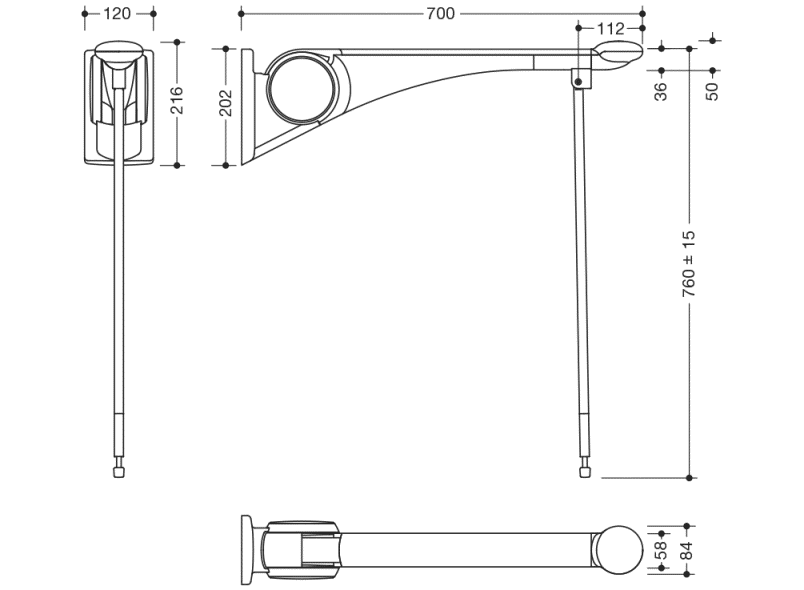 802.50.45760 Складная опорная рейка премиум-класса HEWI Stützen  - Вид №1