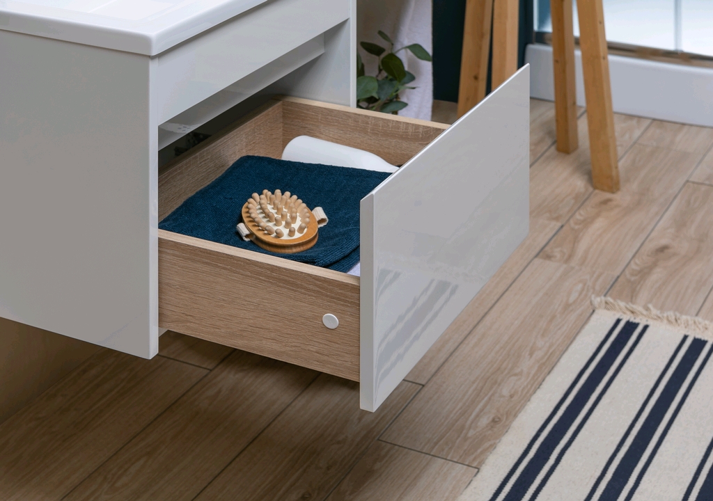 Тумба с раковиной Aquanet Токио 130 L белый (подвесная, 1 ящик) 0023691700235501 - Вид №14