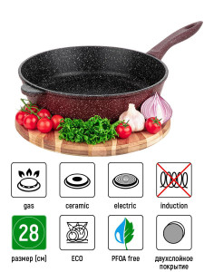 91257735 Сковорода глубокая ГАРМОНИЯ ВКУСА 120692 28см, Рубиновый дуэт, с несъёмной ручкой STLM-0524538 ELAN GALLERY