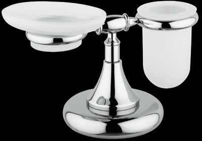 TM773 Мыльница и стакан из матового стекла с держателем, настольный комплект bagno&associati TEMPO