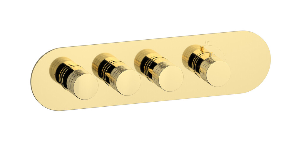 External part of thermostatic 3 ways, round plate, horizontal, Vinile handle WE ARE IB eua322iinvn Pale Gold Aqua