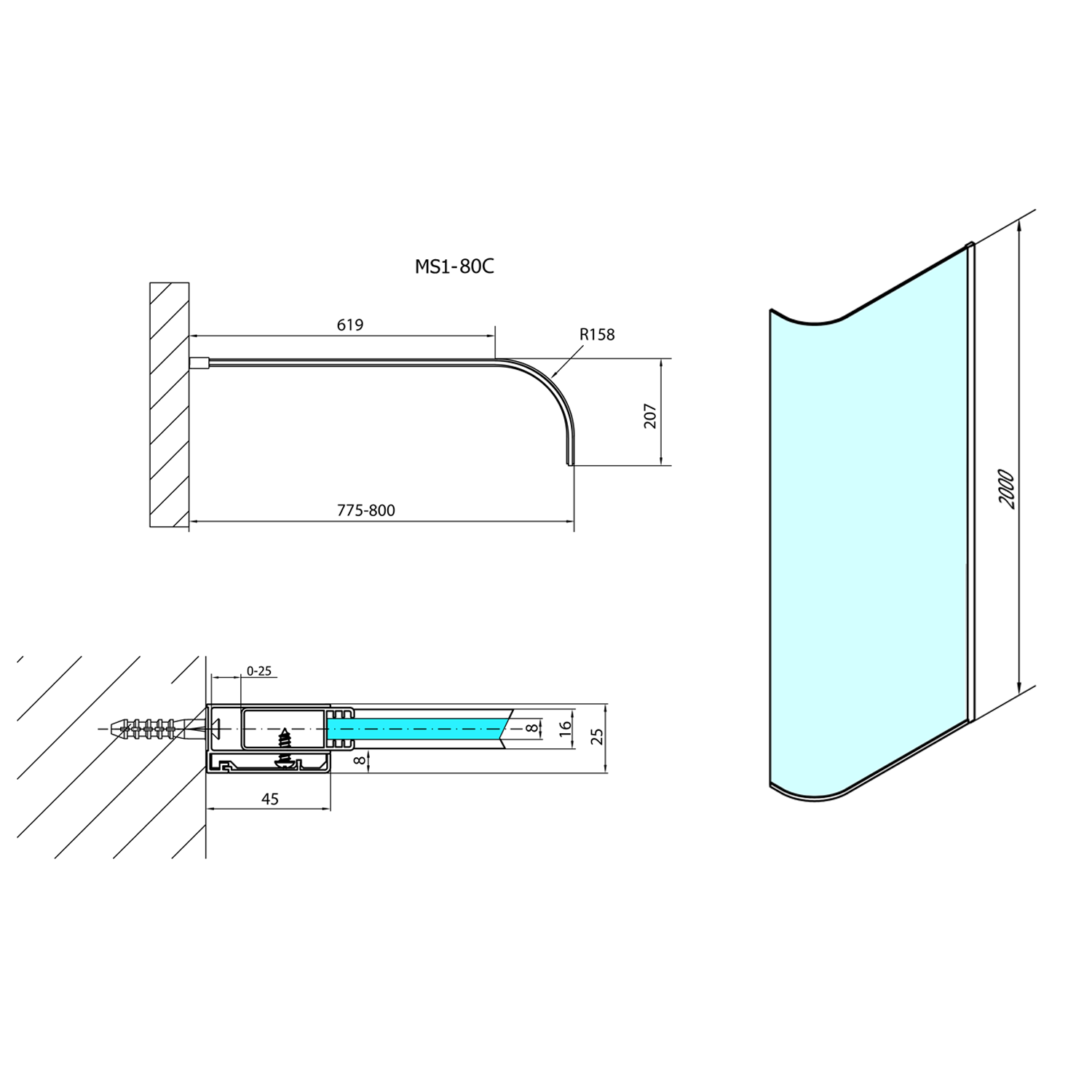 MS1-80-C Polysan Душевые ширмы MODULAR SHOWER  - Вид №3