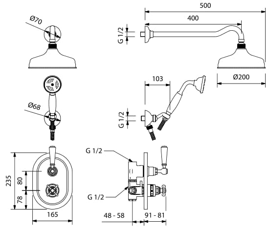 Термостатический однорычажный набор для душа с душем Park Avenue Джеймс ARCH-00068718 - Вид №2