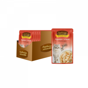 ПР0046898*12 Корм для кошек Курица с уткой в нежном желе пауч 70г (упаковка - 12 шт) ДЕРЕВЕНСКИЕ ЛАКОМСТВА