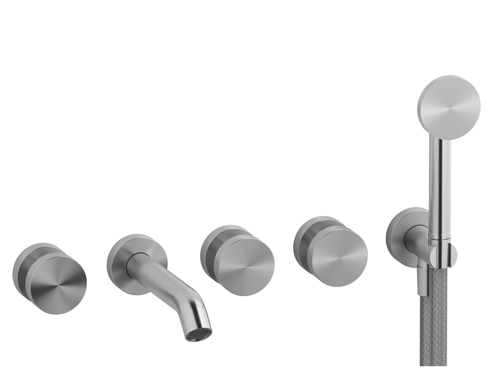 Стальной настенный смеситель для ванны с 5 отверстиями с переключателем и ручным душем IB Тотем ARCH-00082996 - Вид №1