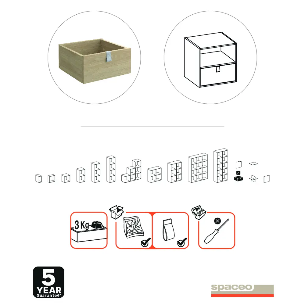 Выдвижной ящик SPACEO KUB для систем хранения | Дуб гикори 82731892 STLM-0034883 - Вид №3