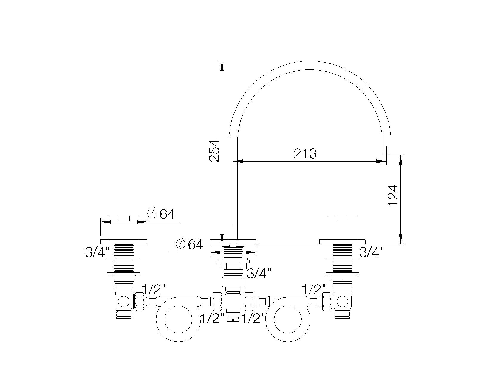 Смеситель для раковины с 3 отверстиями rvb ARCH-00131482 - Вид №2