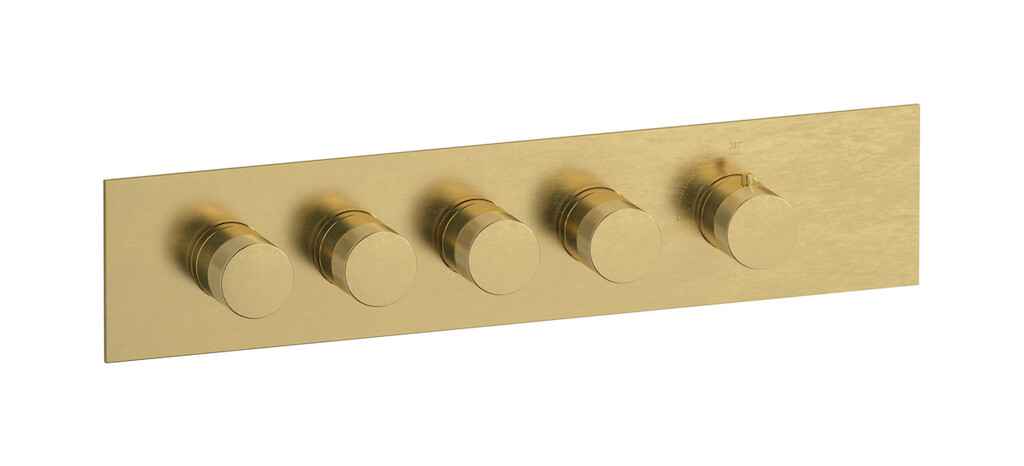 Комплект наружных частей термостата на 4 потребителей - горизонтальная прямоугольная панель с ручками Industria WE ARE IB eua421onnid1 Natural Brass Aqua