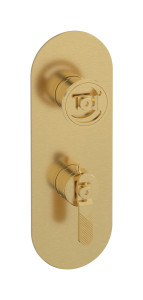 Комплект наружных частей термостата с дивертером на 2 потребителя - вертикальная овальная панель с ручками Bold WE ARE IB eua612osnb1 Brushed Gold Aqua