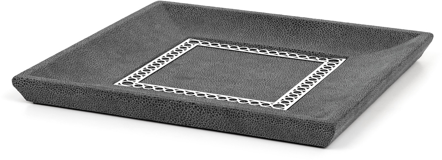 Поднос для мелочей Aston Square - 35X35 см / металл-отделка_золото / зерненая кожа_верблюжий