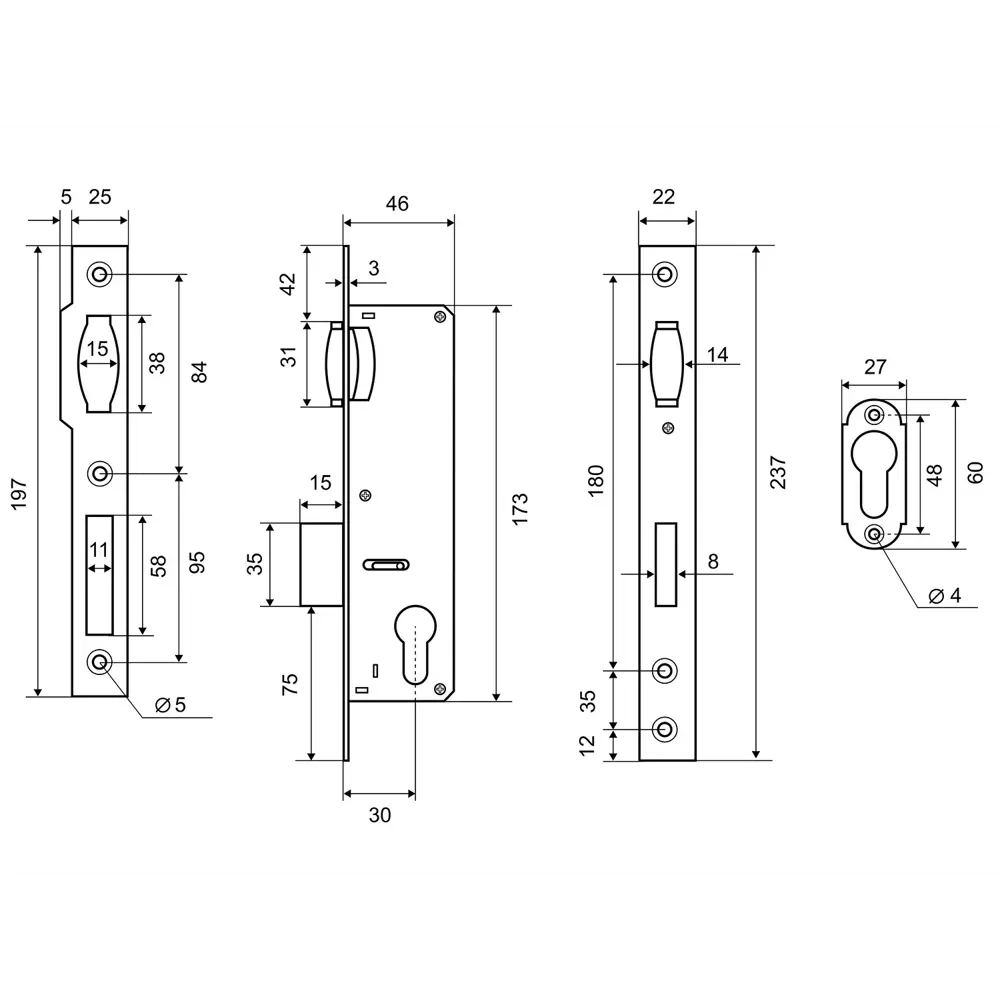 Корпус замка Palladium 0155 для узкопрофильных дверей 18121311 STLM-0009487 - Вид №3
