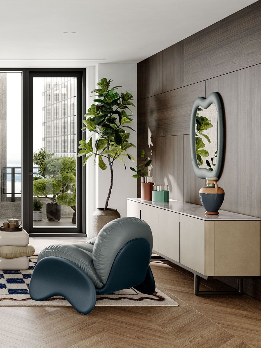 Настенное зеркало с кожаной рамкой Poltrona Frau SQUASH ARCH-00050479 - Вид №1